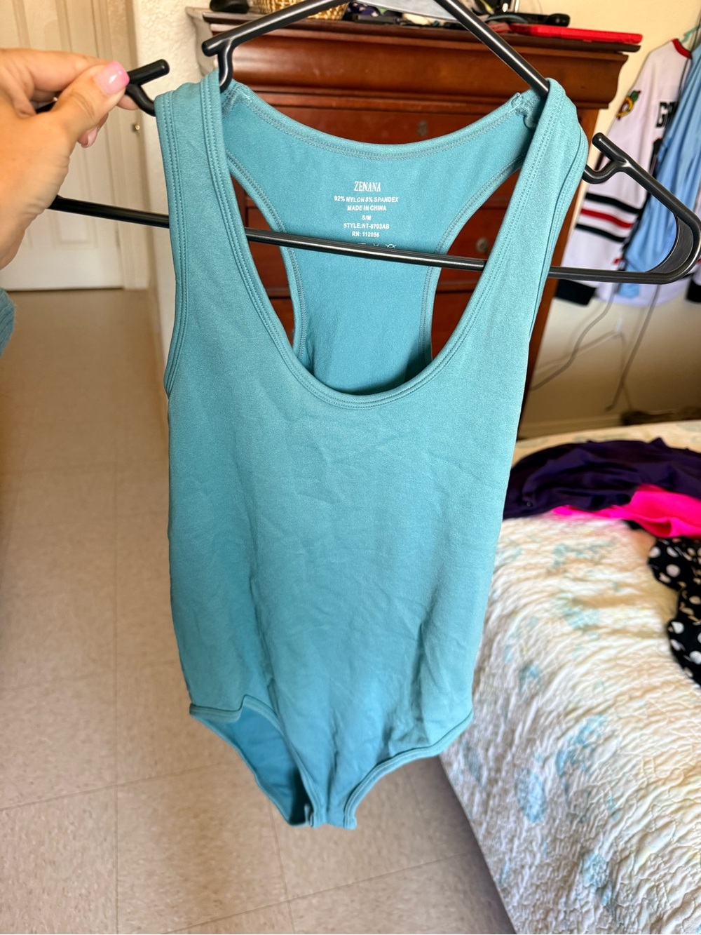 ZENNA Teal Ribbed Racerback Bodysuit - Women